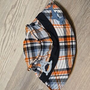 Gymboree Plaid Shark Bucket Hat Baby Toddler Boy Orange Navy 12-24 Months Summer